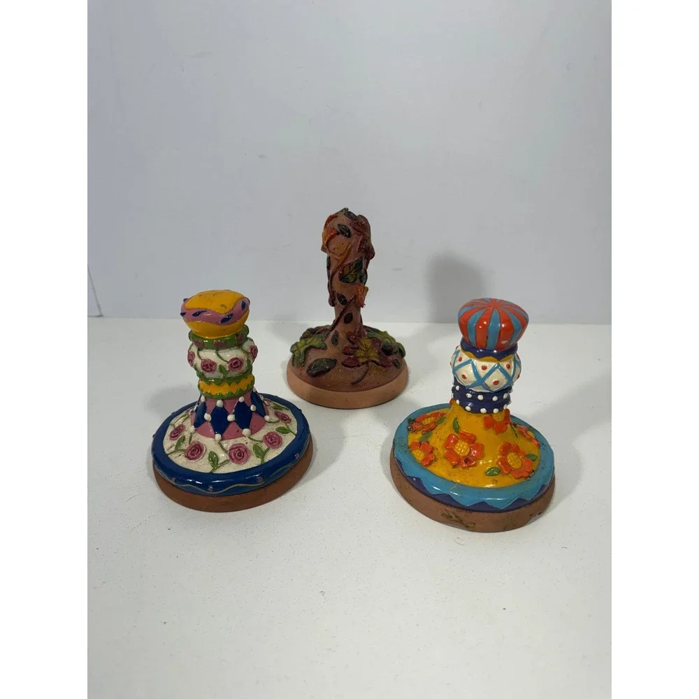 Vintage Style Hand Painted Terracotta Cookie Stamps Set of 3 Floral Autumn Leaf